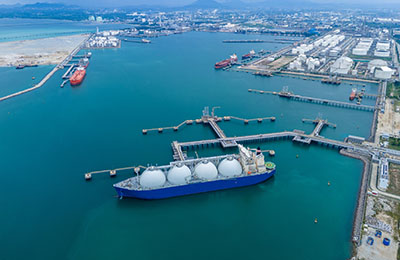 LNG (Liquified Natural Gas) tanker anchored in Gas terminal gas