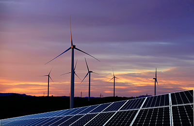 Solar photovoltaic panels and wind turbines