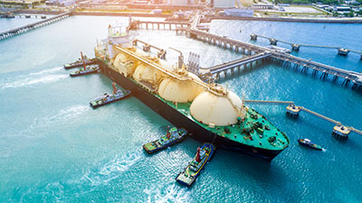 LNG (Liquefied natural gas) tanker anchored in Gas terminal gas