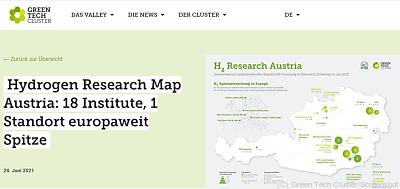 18 Forschungsinstitutionen widmen sich der Wasserstoffforschung
 - Wien, Green Tech Cluster/Screenshot