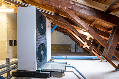Wärmepumpe in einem Dachboden in Wien-Leopoldstadt - Wien, APA/SOZIALBAU AG_VOGUS