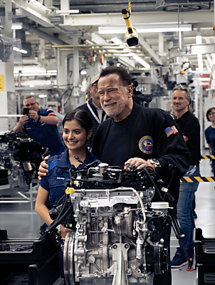 "Arnie" beim Besuch der BMW Group in Steyr
 - Steyr, APA/BMW MOTOREN GMBH